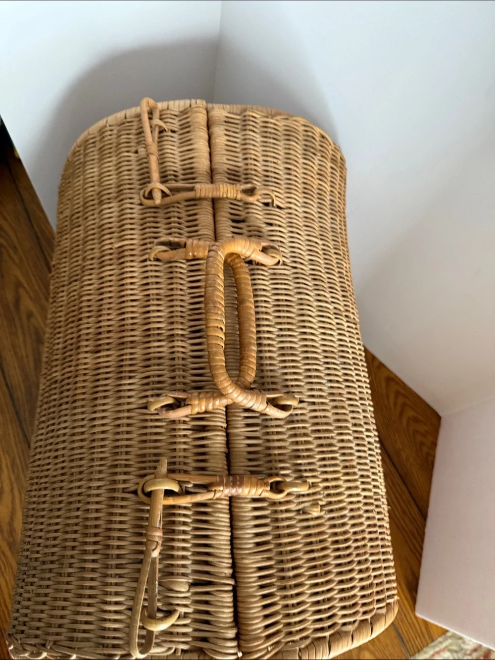 Vintage Natural Wicker Storage Basket with Handle - Tan